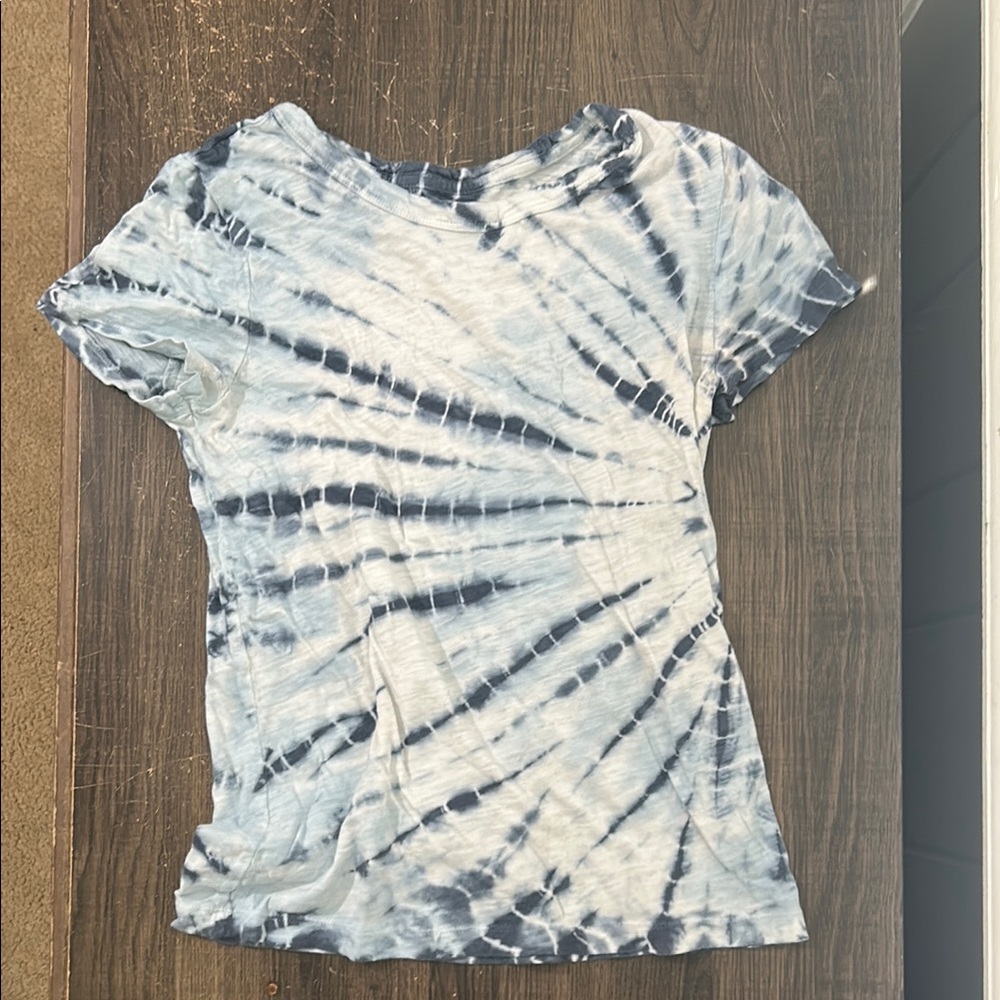 GAP White and Blue Fitted Ribbed Short Sleeve Tee